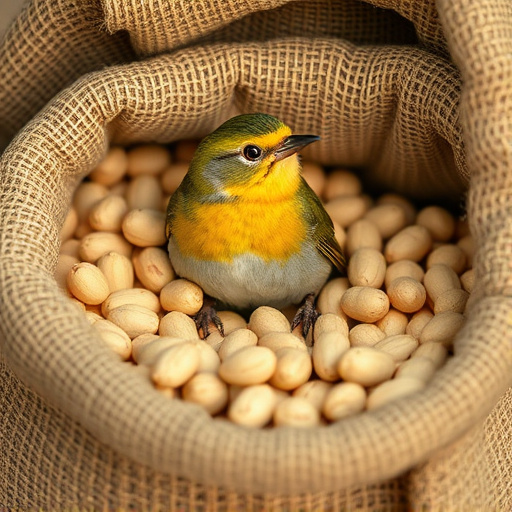 Fresh bird peanuts in rustic storage sack