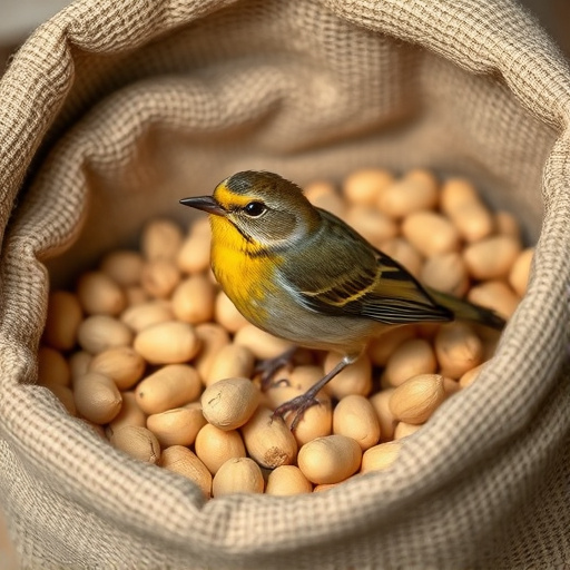 Fresh bird peanuts in rustic storage sack