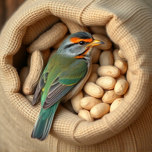 Fresh bird peanuts in rustic storage sack