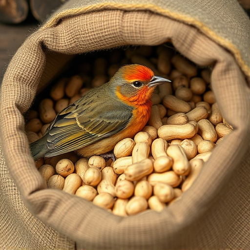 Fresh bird peanuts in rustic storage sack