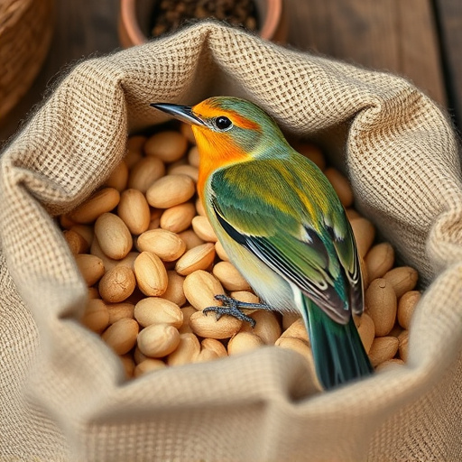 Fresh bird peanuts in rustic storage sack