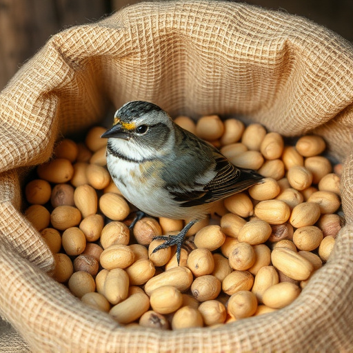 Fresh bird peanuts in rustic storage sack