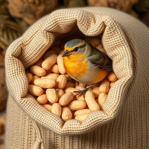 Fresh bird peanuts in rustic storage sack