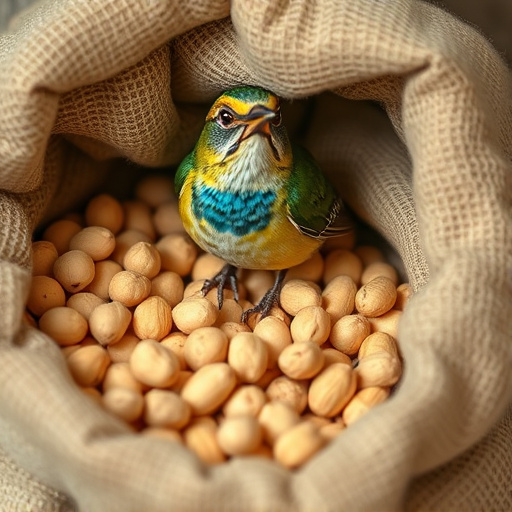 Fresh bird peanuts in rustic storage sack