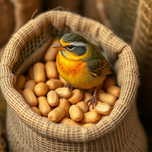 Fresh bird peanuts in rustic storage sack