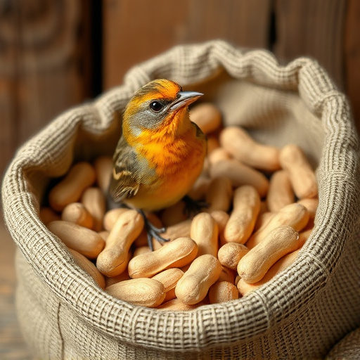 Fresh bird peanuts in rustic storage sack