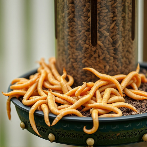 Fresh mealworms on garden bird feeder