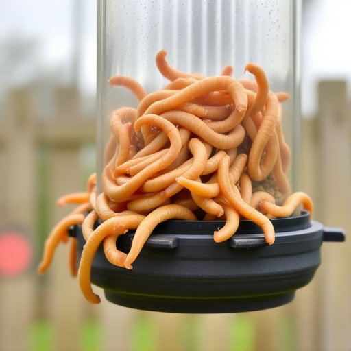 Fresh mealworms on garden bird feeder