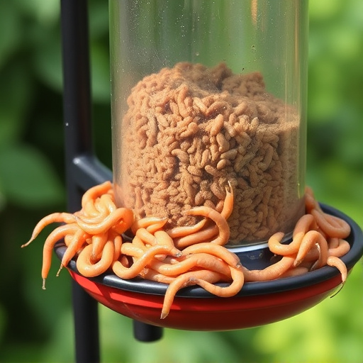 Fresh mealworms on garden bird feeder