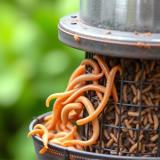 Fresh mealworms on garden bird feeder