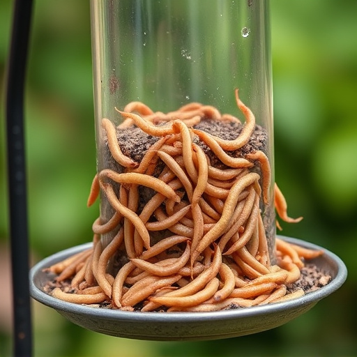 Fresh mealworms on garden bird feeder