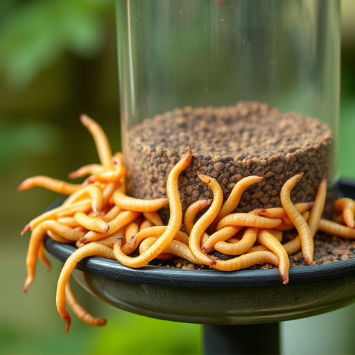 Fresh mealworms on garden bird feeder
