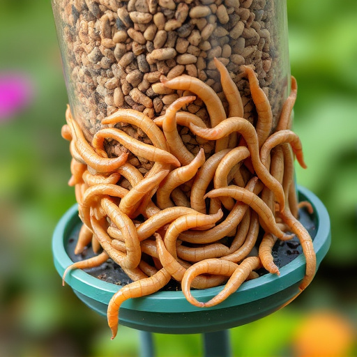 Fresh mealworms on garden bird feeder
