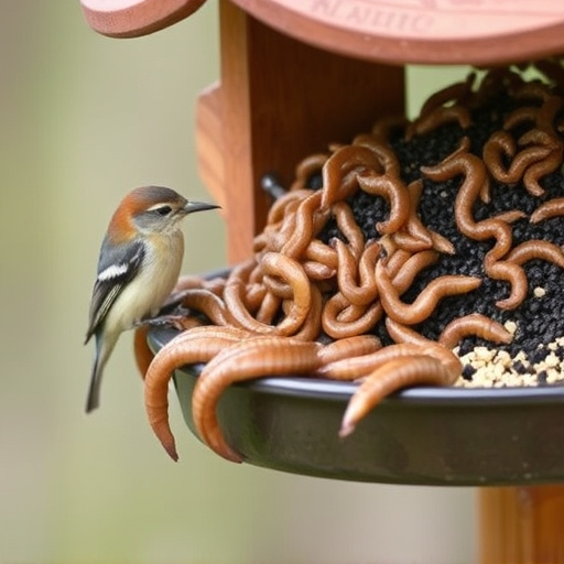 Fresh mealworms on garden bird feeder