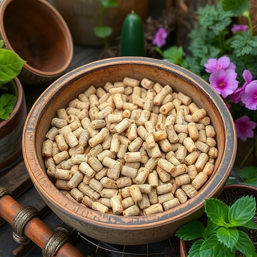 Fresh suet pellets in rustic garden bowl