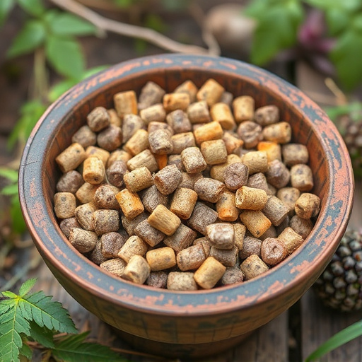 Fresh suet pellets in rustic garden bowl