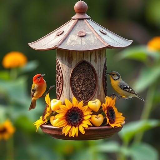 Garden bird feeder filled with sunflower hearts