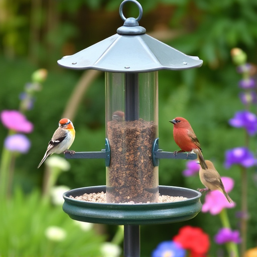 Garden bird feeding station with perches