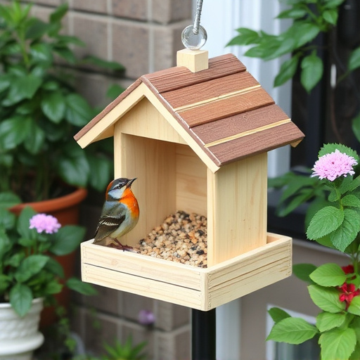 Garden bird seed box on doorstep
