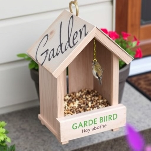 Garden bird seed box on doorstep