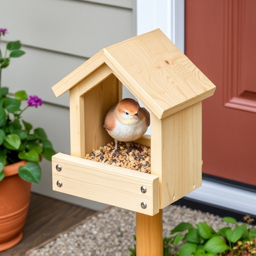 Garden bird seed box on doorstep