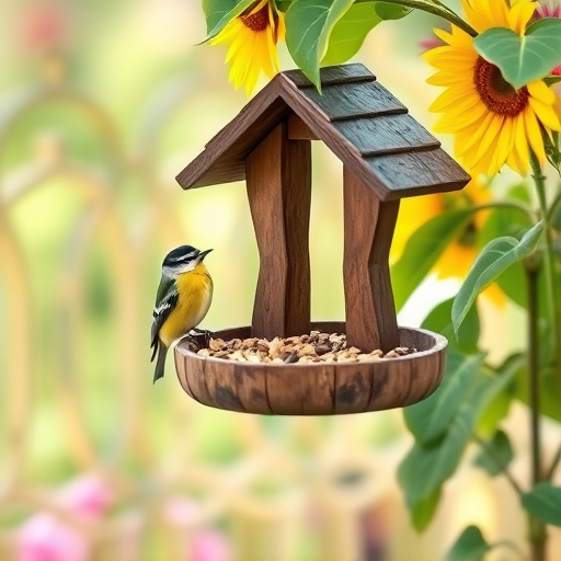 Garden bird table with sunflower seeds