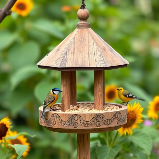 Garden bird table with sunflower seeds
