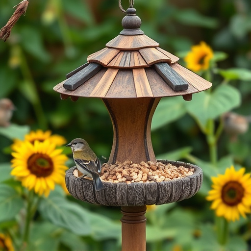 Garden bird table with sunflower seeds