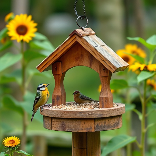 Garden bird table with sunflower seeds