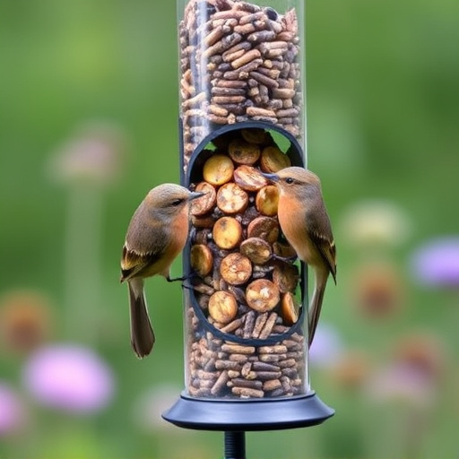 Garden birds at squirrel-resistant seed tube