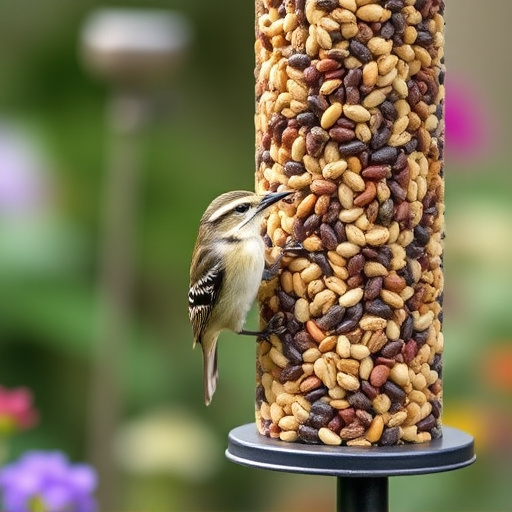Garden birds at squirrel-resistant seed tube