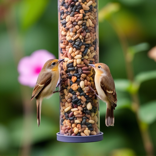 Garden birds at squirrel-resistant seed tube
