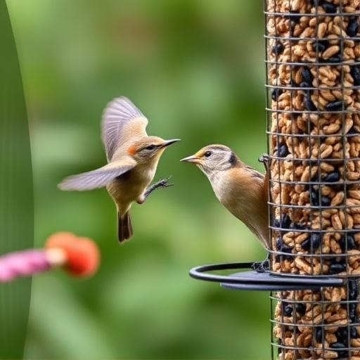 Garden birds at squirrel-resistant seed tube