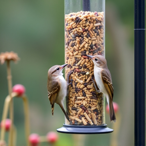 Garden birds at squirrel-resistant seed tube