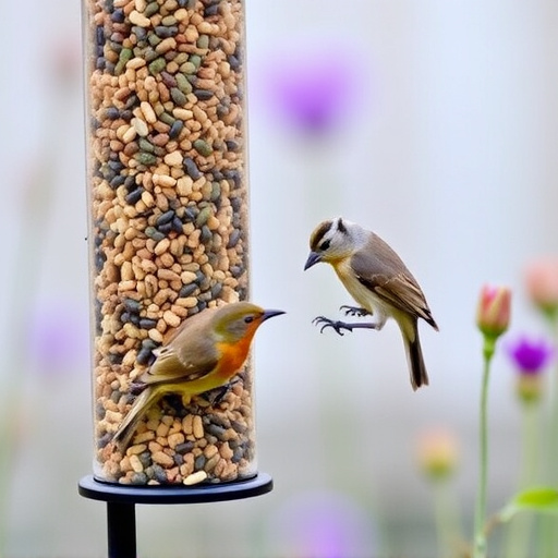 Garden birds at squirrel-resistant seed tube