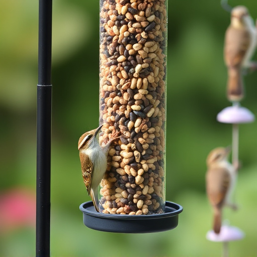 Garden birds at squirrel-resistant seed tube