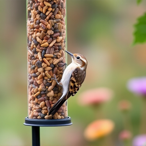 Garden birds at squirrel-resistant seed tube