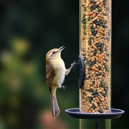 Garden birds at squirrel-resistant seed tube