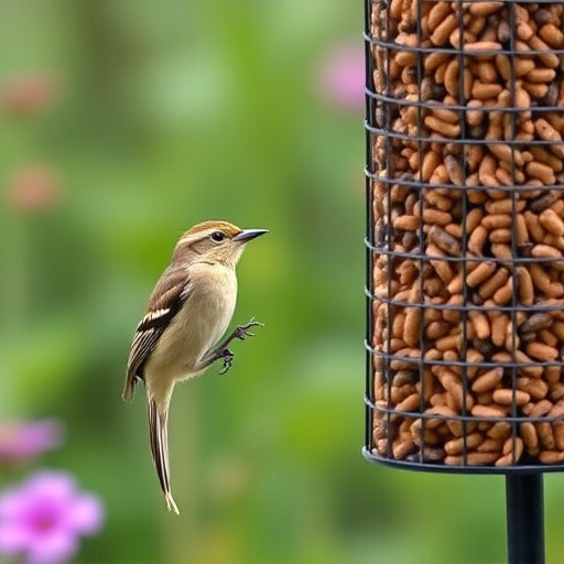 Garden birds at squirrel-resistant seed tube