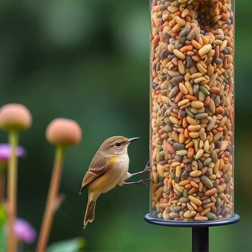 Garden birds at squirrel-resistant seed tube