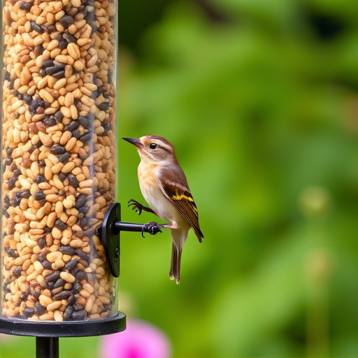Garden birds at squirrel-resistant seed tube