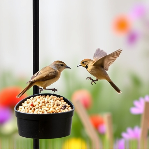 Garden birds at squirrel-resistant seed tube