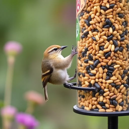 Garden birds at squirrel-resistant seed tube