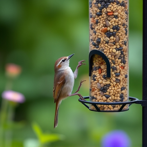 Garden birds at squirrel-resistant seed tube