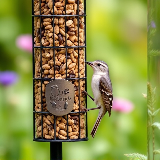 Garden birds at squirrel-resistant seed tube