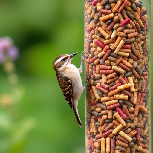 Garden birds at squirrel-resistant seed tube