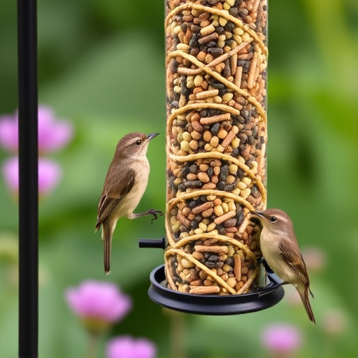 Garden birds at squirrel-resistant seed tube
