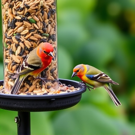 Garden birds eating mixed seed blend