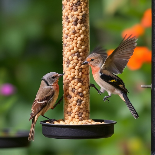 Garden birds enjoying suet pellets