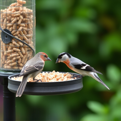 Garden birds enjoying suet pellets